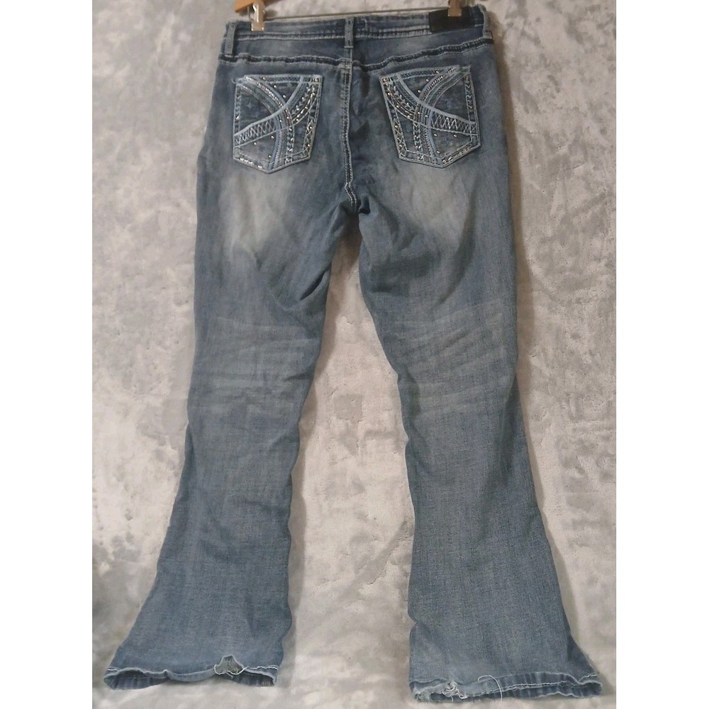 True Luck Womens Jeans 14 Flared Embroidered Mid-rise Blue Denim Stretch READ